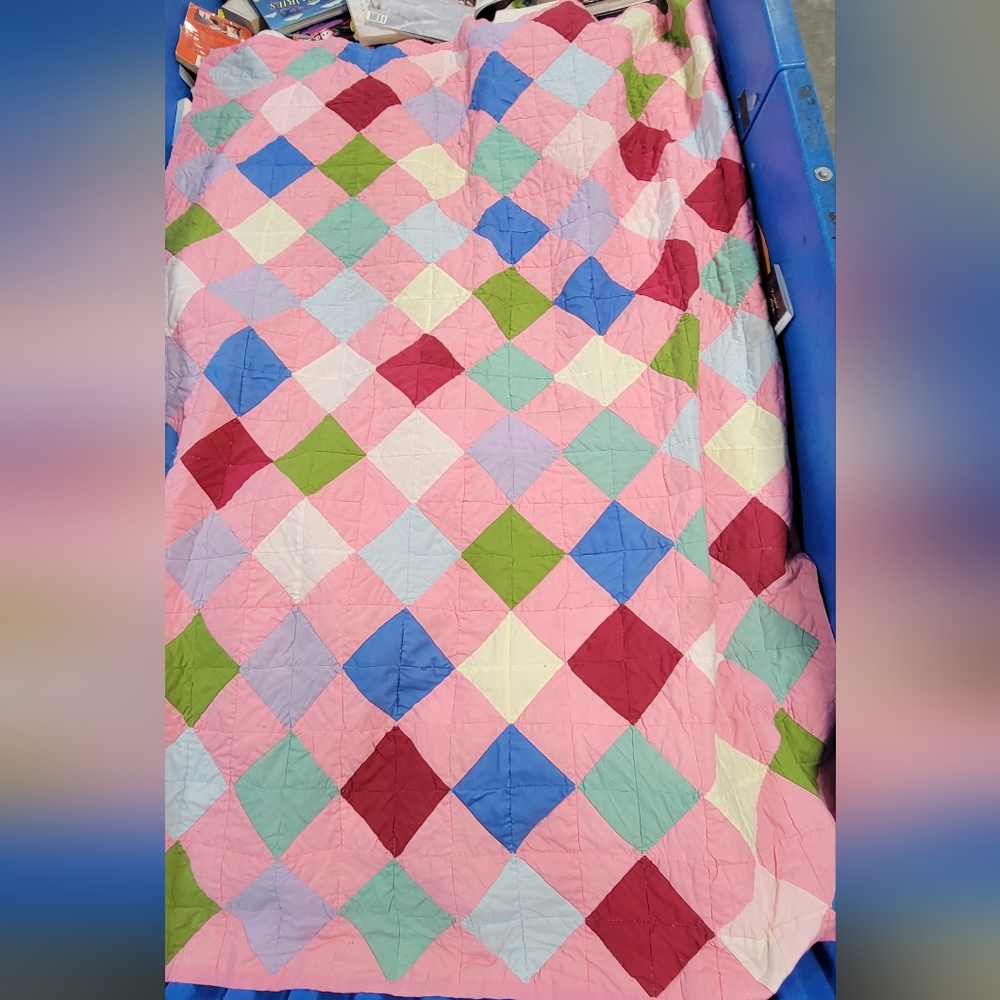 Vintage Pink and Red Patchwork Quilt